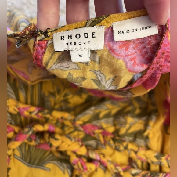RHODE RESORT Ella pink yellow floral long sleeve knee length dress medium m - Picture 2 of 7